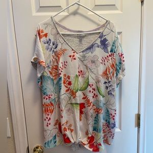**SOLD** Avenue Flowery Chiffon Overlay Top
